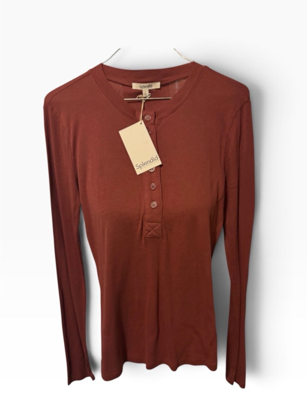 Splendid Rust Button-Front Long Sleeve Henley - Picture 3 of 6